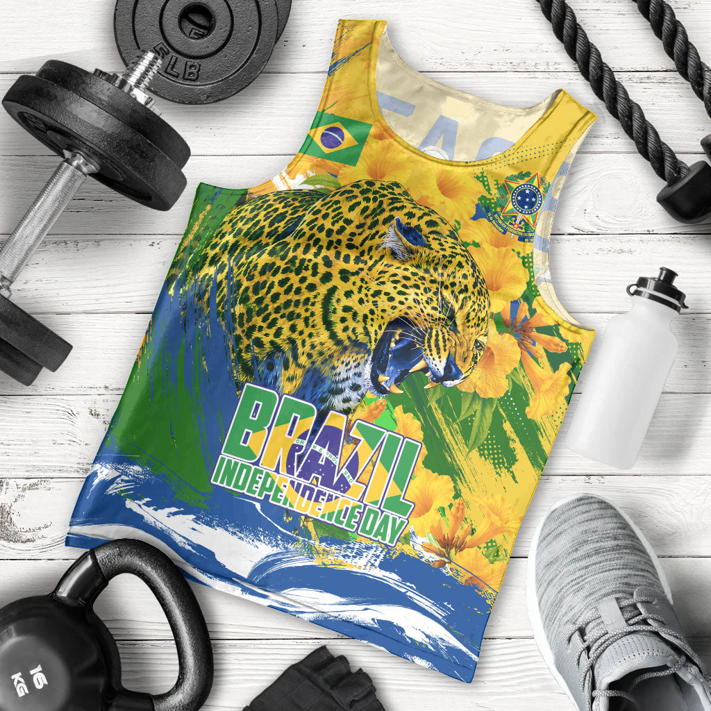 Brazil Independence Day Men Tank Top Roaring Jaguar Christ Redeemer Tropical Floral