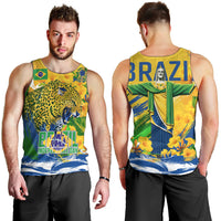 Brazil Independence Day Men Tank Top Roaring Jaguar Christ Redeemer Tropical Floral