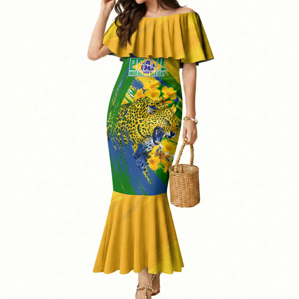 Brazil Independence Day Mermaid Dress Roaring Jaguar Christ Redeemer Tropical Floral