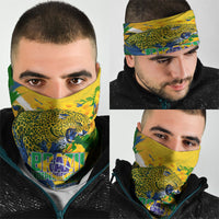 Brazil Independence Day Neck Gaiter Roaring Jaguar Christ Redeemer Tropical Floral