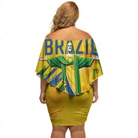 Brazil Independence Day Off Shoulder Short Dress Roaring Jaguar Christ Redeemer Tropical Floral