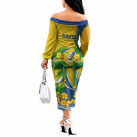 Brazil Independence Day Off The Shoulder Long Sleeve Dress Roaring Jaguar Christ Redeemer Tropical Floral