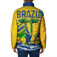 Brazil Independence Day Padded Jacket Roaring Jaguar Christ Redeemer Tropical Floral