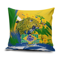 Brazil Independence Day Pillow Cover Roaring Jaguar Christ Redeemer Tropical Floral