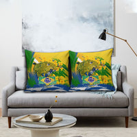 Brazil Independence Day Pillow Cover Roaring Jaguar Christ Redeemer Tropical Floral