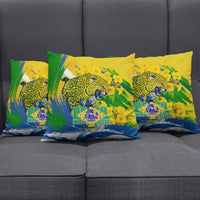 Brazil Independence Day Pillow Cover Roaring Jaguar Christ Redeemer Tropical Floral
