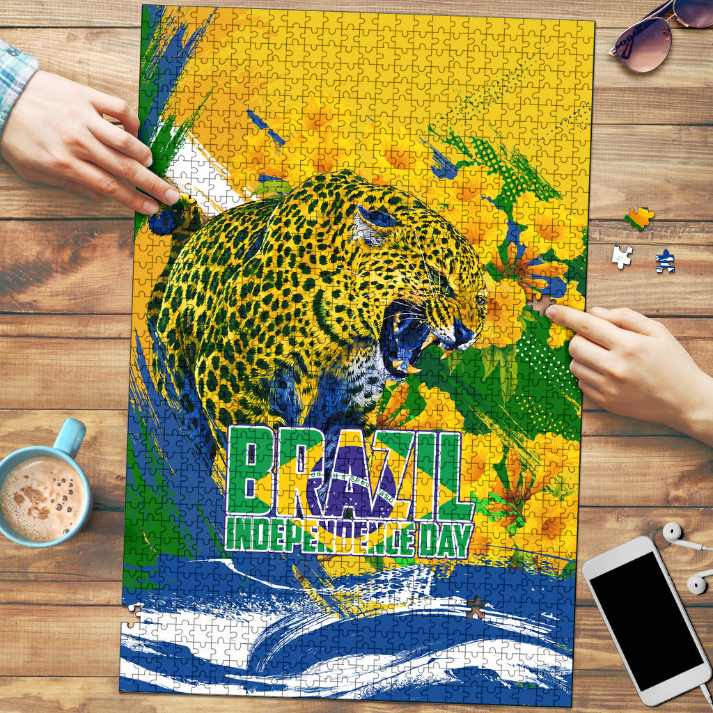 Brazil Independence Day Puzzle Roaring Jaguar Christ Redeemer Tropical Floral