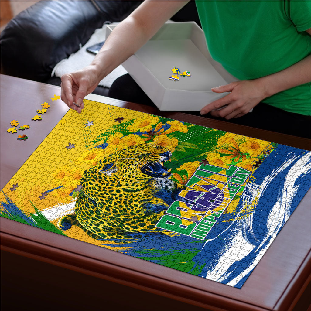 Brazil Independence Day Puzzle Roaring Jaguar Christ Redeemer Tropical Floral