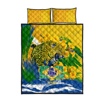 Brazil Independence Day Quilt Bed Set Roaring Jaguar Christ Redeemer Tropical Floral