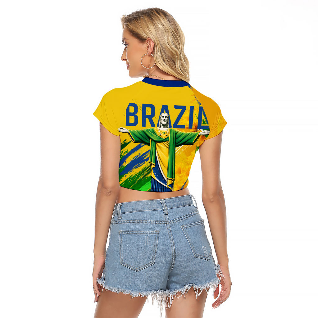 Brazil Independence Day Raglan Cropped T Shirt Roaring Jaguar Christ Redeemer Tropical Floral