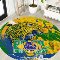 Brazil Independence Day Round Carpet Roaring Jaguar Christ Redeemer Tropical Floral
