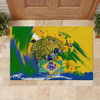 Brazil Independence Day Rubber Doormat Roaring Jaguar Christ Redeemer Tropical Floral