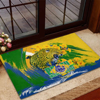 Brazil Independence Day Rubber Doormat Roaring Jaguar Christ Redeemer Tropical Floral