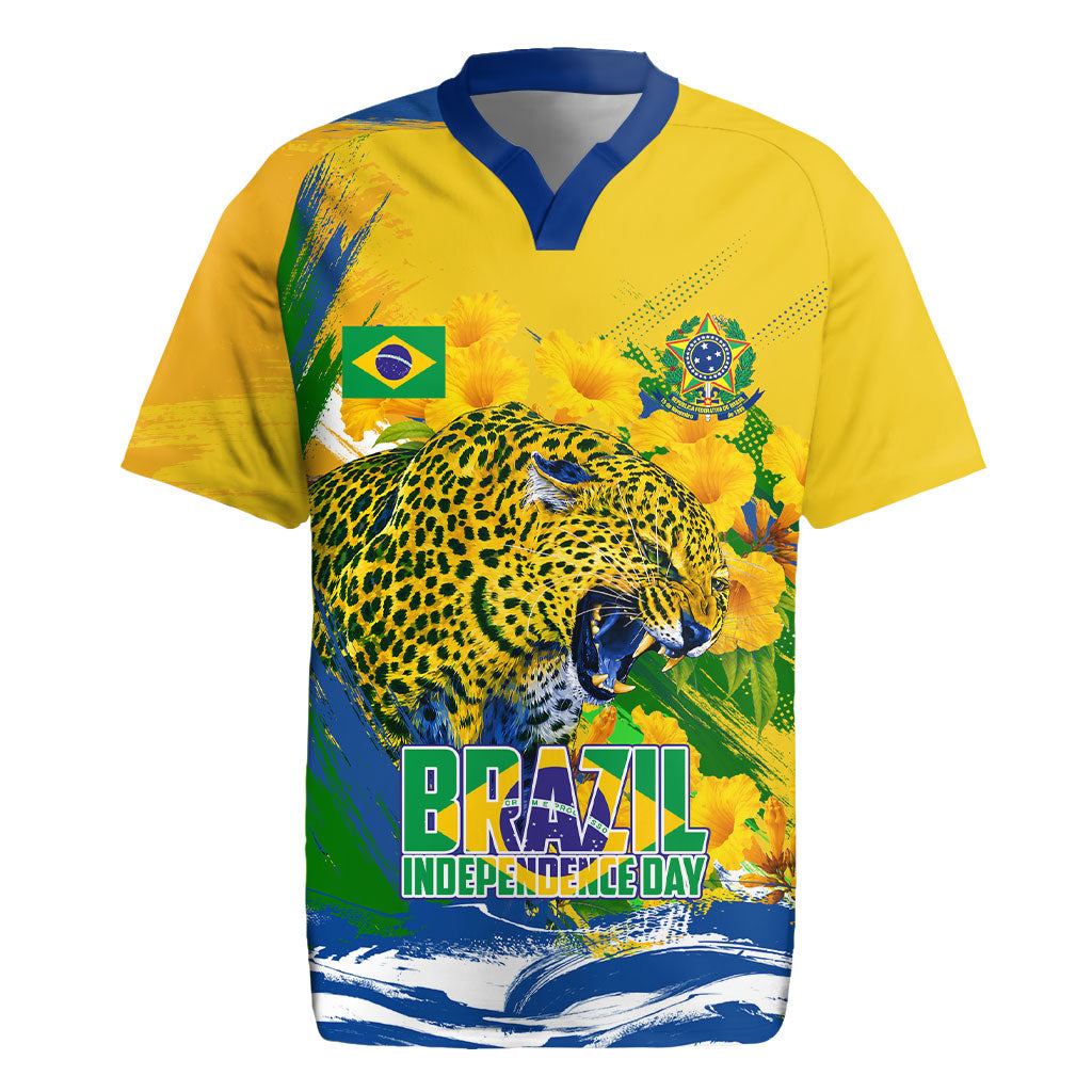 Brazil Independence Day Rugby Jersey Roaring Jaguar Christ Redeemer Tropical Floral