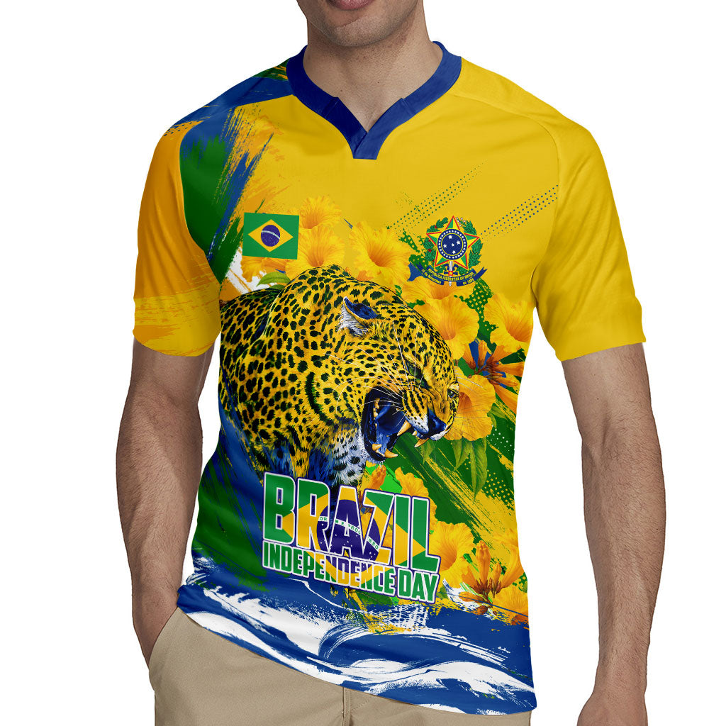 Brazil Independence Day Rugby Jersey Roaring Jaguar Christ Redeemer Tropical Floral