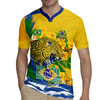 Brazil Independence Day Rugby Jersey Roaring Jaguar Christ Redeemer Tropical Floral
