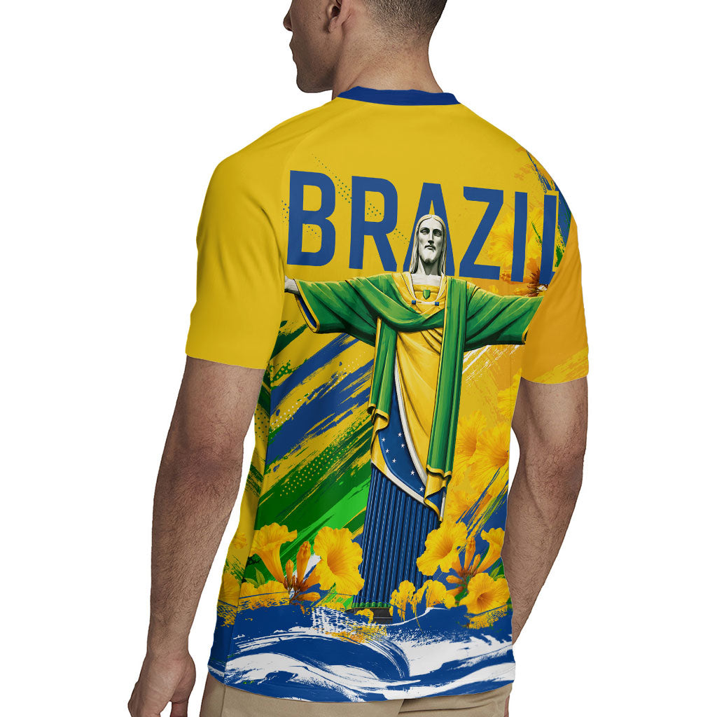 Brazil Independence Day Rugby Jersey Roaring Jaguar Christ Redeemer Tropical Floral