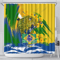 Brazil Independence Day Shower Curtain Roaring Jaguar Christ Redeemer Tropical Floral