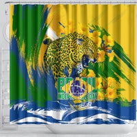 Brazil Independence Day Shower Curtain Roaring Jaguar Christ Redeemer Tropical Floral