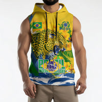 Brazil Independence Day Sleeveless Hoodie Roaring Jaguar Christ Redeemer Tropical Floral