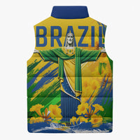 Brazil Independence Day Sleeveless Puffer Jacket Roaring Jaguar Christ Redeemer Tropical Floral