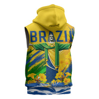 Brazil Independence Day Sleeveless Zip Hoodie Roaring Jaguar Christ Redeemer Tropical Floral