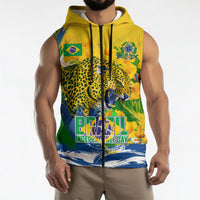 Brazil Independence Day Sleeveless Zip Hoodie Roaring Jaguar Christ Redeemer Tropical Floral