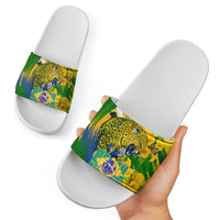 Brazil Independence Day Slide Sandals Roaring Jaguar Christ Redeemer Tropical Floral