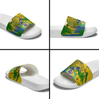 Brazil Independence Day Slide Sandals Roaring Jaguar Christ Redeemer Tropical Floral