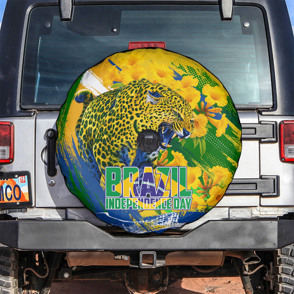 Brazil Independence Day Spare Tire Cover Roaring Jaguar Christ Redeemer Tropical Floral