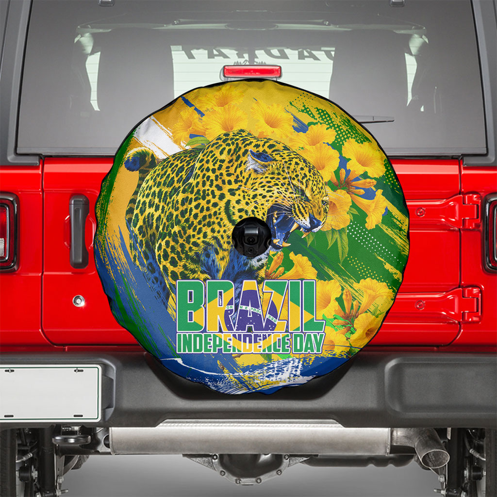 Brazil Independence Day Spare Tire Cover Roaring Jaguar Christ Redeemer Tropical Floral