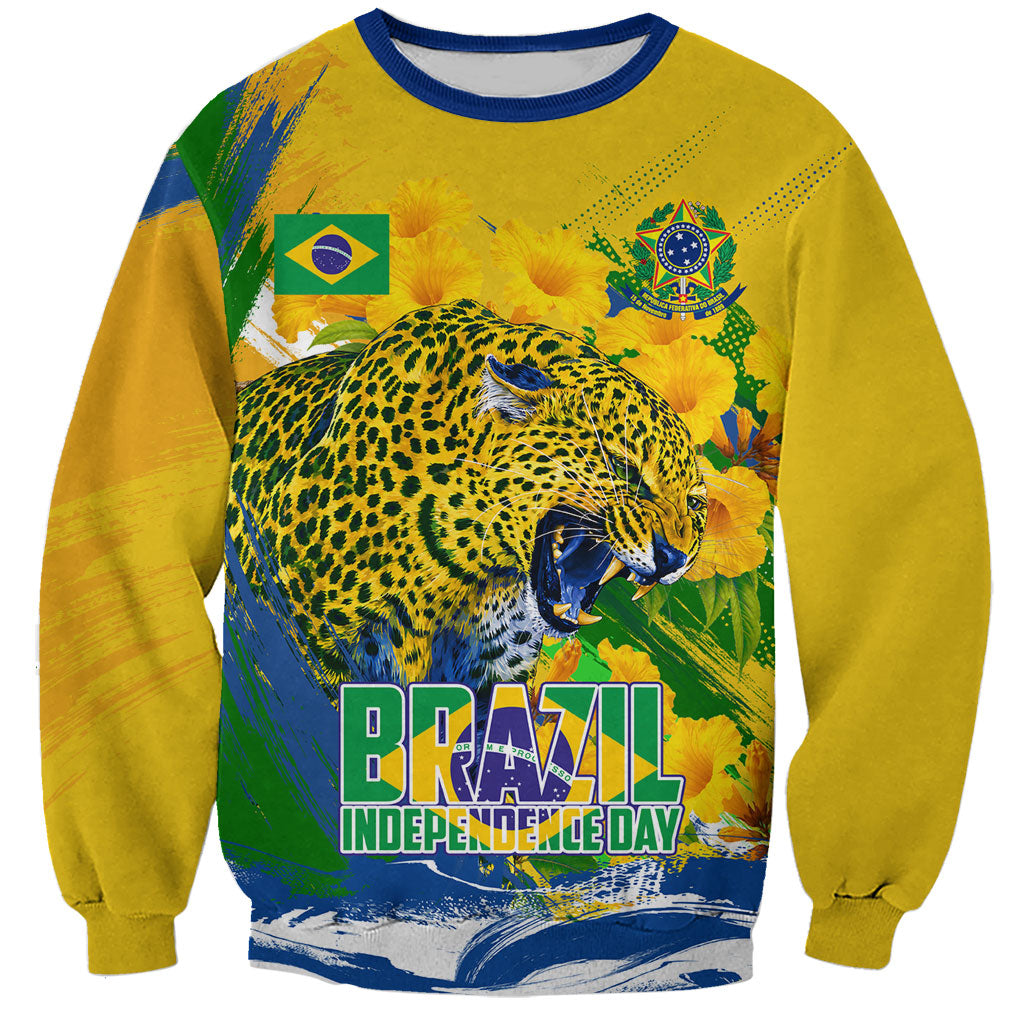 Brazil Independence Day Sweatshirt Roaring Jaguar Christ Redeemer Tropical Floral