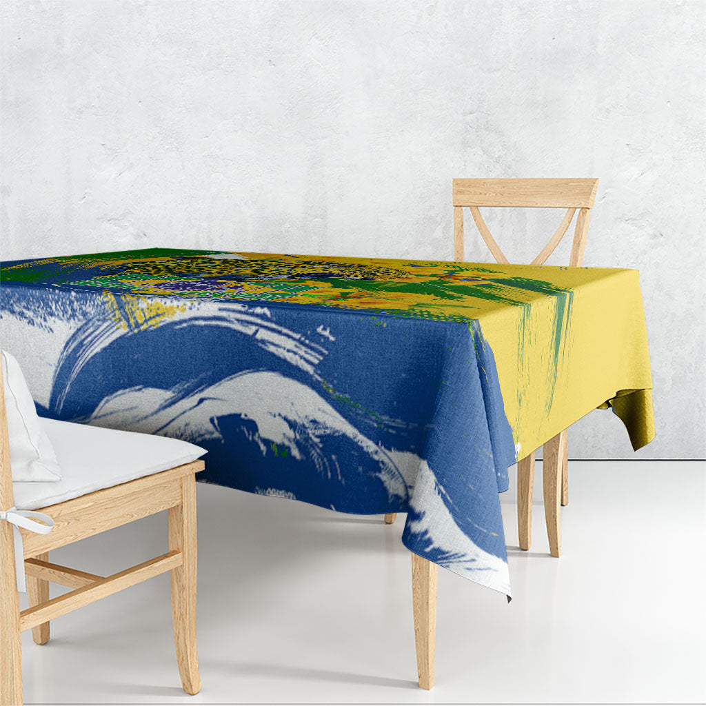 Brazil Independence Day Tablecloth Roaring Jaguar Christ Redeemer Tropical Floral