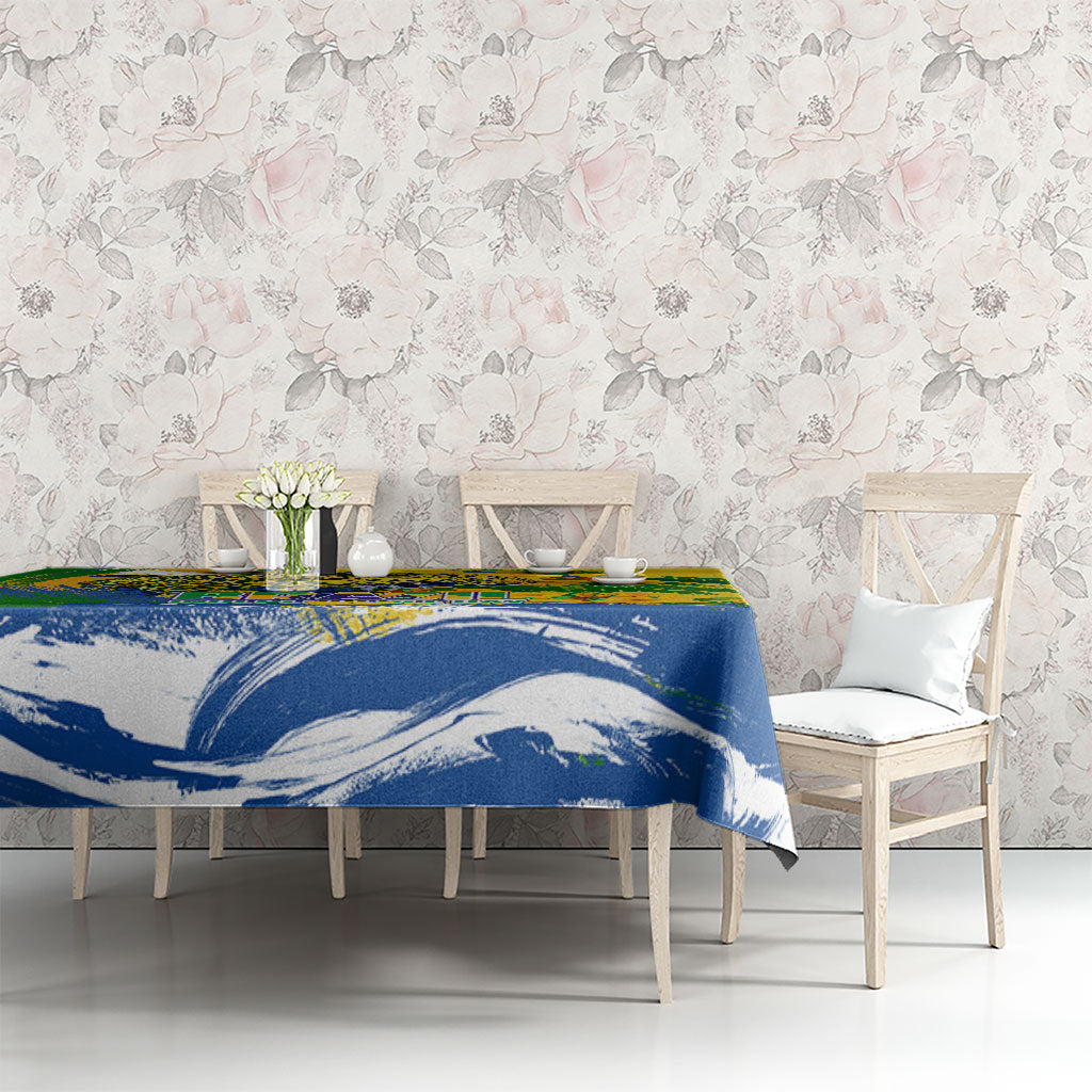 Brazil Independence Day Tablecloth Roaring Jaguar Christ Redeemer Tropical Floral