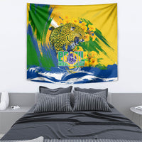Brazil Independence Day Tapestry Roaring Jaguar Christ Redeemer Tropical Floral