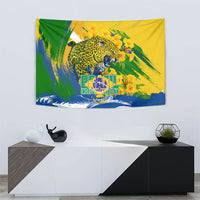 Brazil Independence Day Tapestry Roaring Jaguar Christ Redeemer Tropical Floral