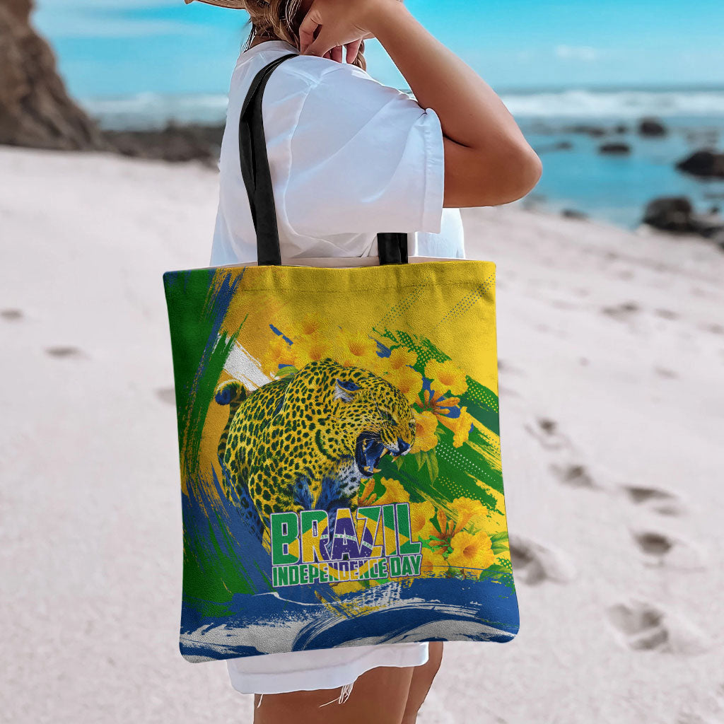 Brazil Independence Day Tote Bag Roaring Jaguar Christ Redeemer Tropical Floral
