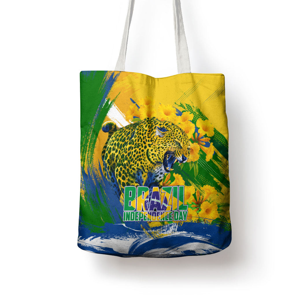 Brazil Independence Day Tote Bag Roaring Jaguar Christ Redeemer Tropical Floral