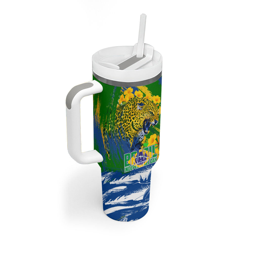 Brazil Independence Day Tumbler With Handle Roaring Jaguar Christ Redeemer Tropical Floral