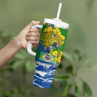 Brazil Independence Day Tumbler With Handle Roaring Jaguar Christ Redeemer Tropical Floral