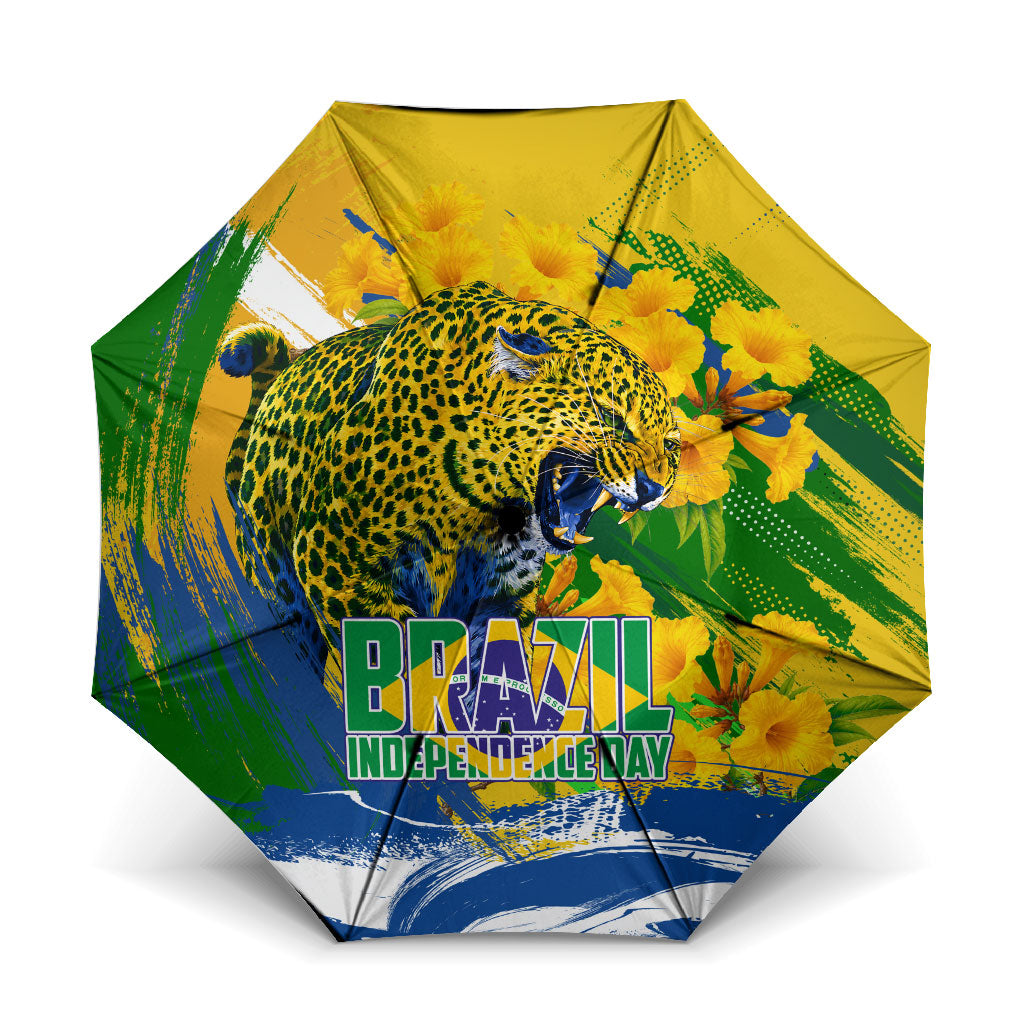 Brazil Independence Day Umbrella Roaring Jaguar Christ Redeemer Tropical Floral