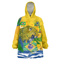 Brazil Independence Day Wearable Blanket Hoodie Roaring Jaguar Christ Redeemer Tropical Floral