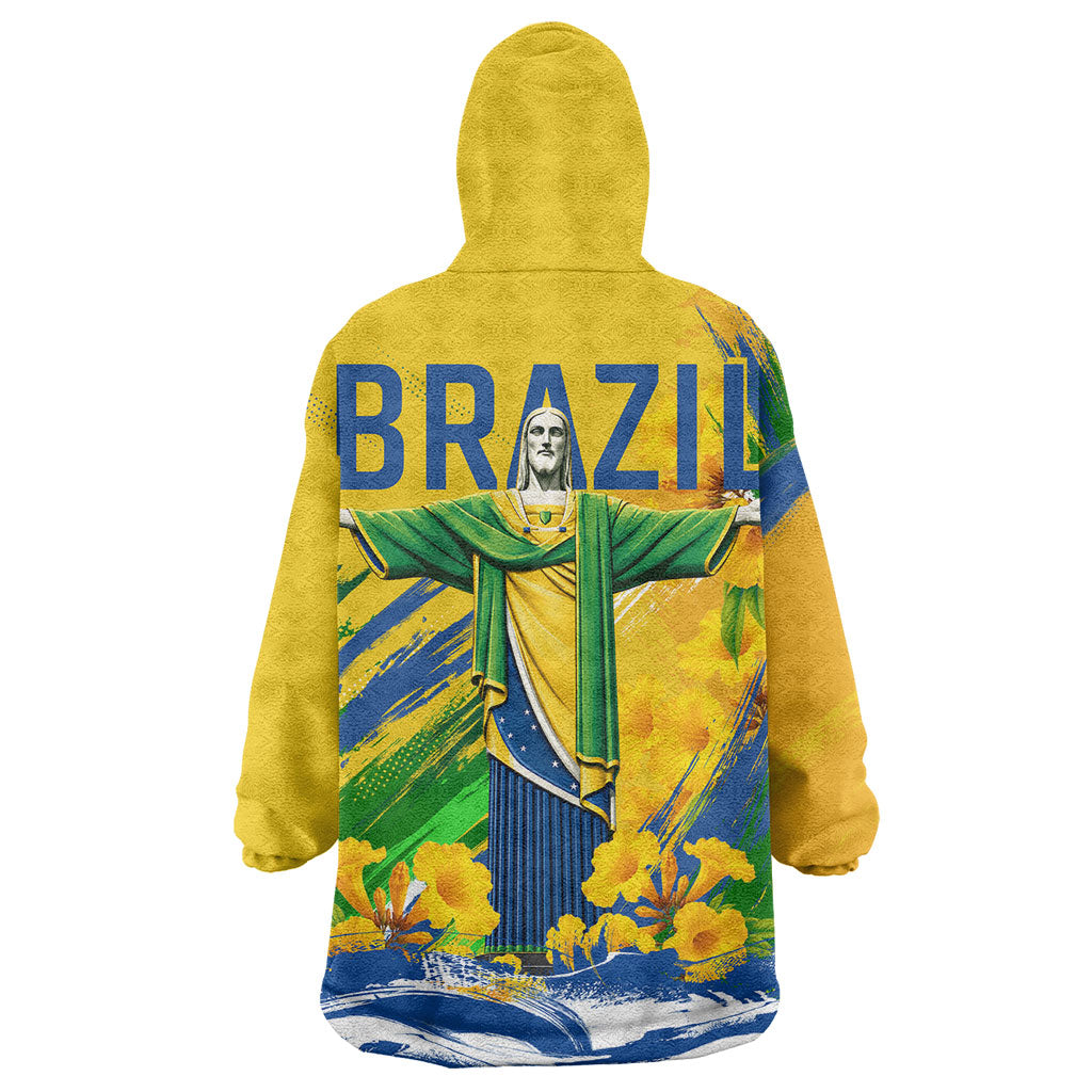 Brazil Independence Day Wearable Blanket Hoodie Roaring Jaguar Christ Redeemer Tropical Floral