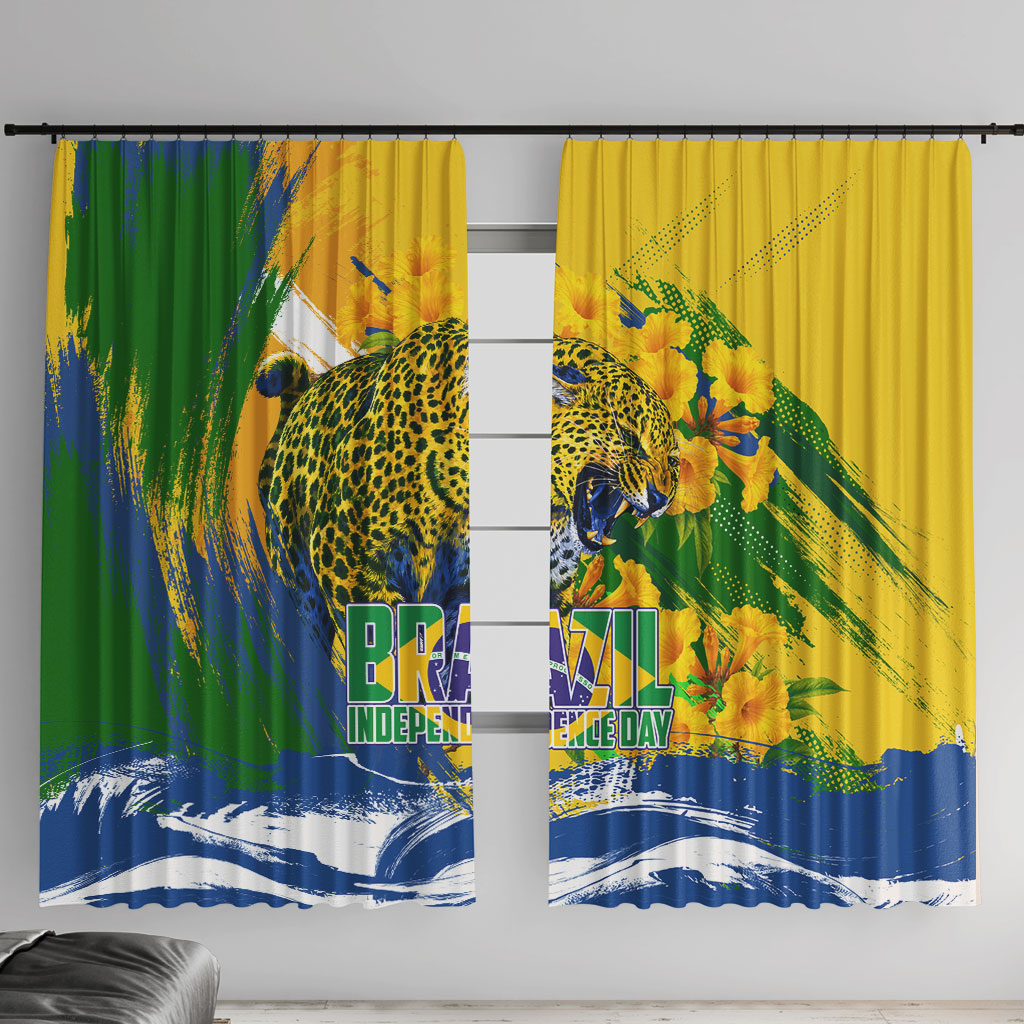Brazil Independence Day Window Curtain Roaring Jaguar Christ Redeemer Tropical Floral