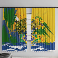 Brazil Independence Day Window Curtain Roaring Jaguar Christ Redeemer Tropical Floral