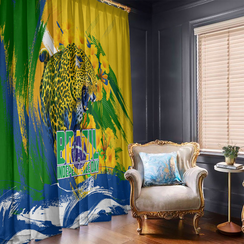 Brazil Independence Day Window Curtain Roaring Jaguar Christ Redeemer Tropical Floral