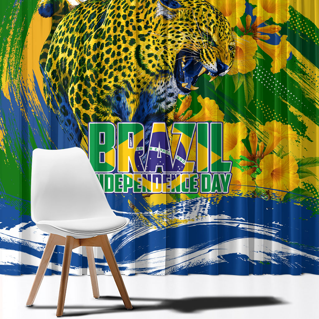 Brazil Independence Day Window Curtain Roaring Jaguar Christ Redeemer Tropical Floral