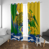 Brazil Independence Day Window Curtain Roaring Jaguar Christ Redeemer Tropical Floral