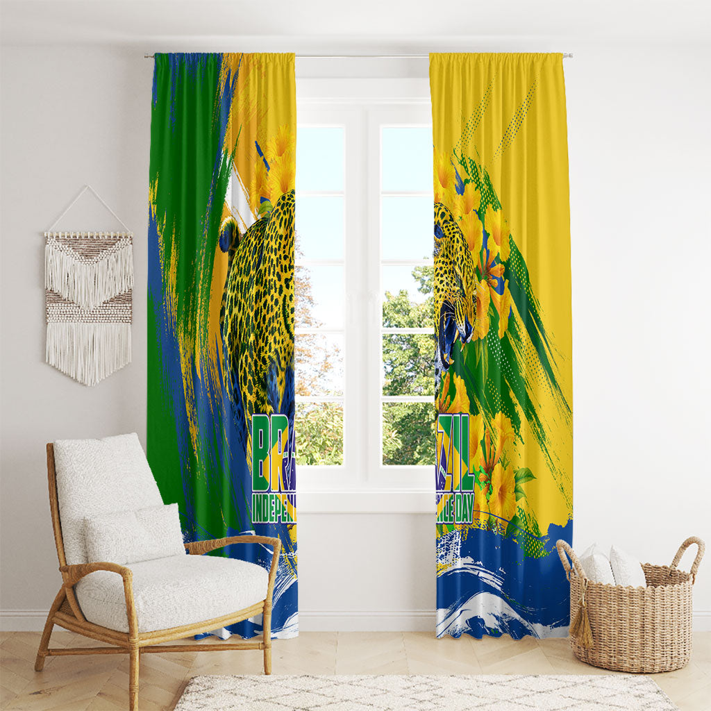 Brazil Independence Day Window Curtain Roaring Jaguar Christ Redeemer Tropical Floral