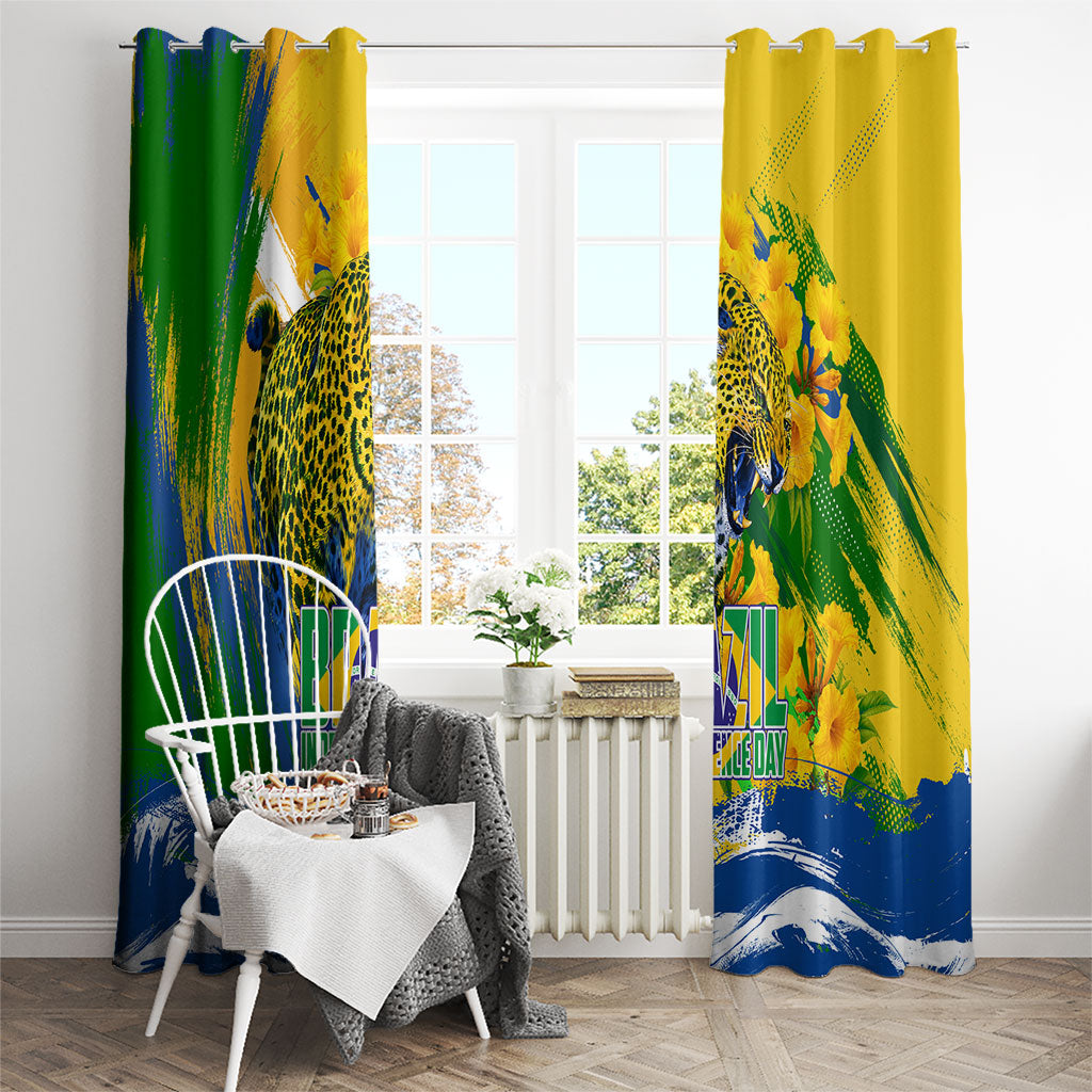 Brazil Independence Day Window Curtain Roaring Jaguar Christ Redeemer Tropical Floral